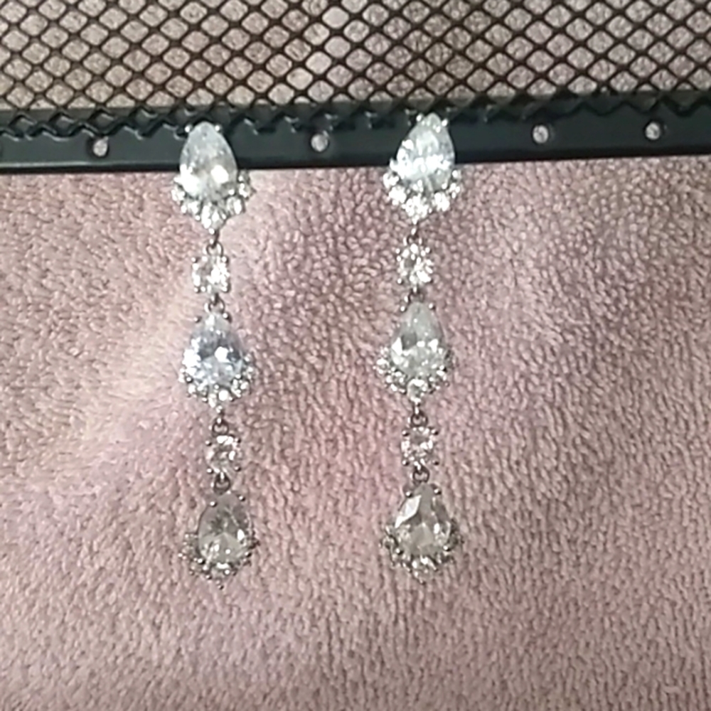 Nordstrom Silver-Tone Clear Crystal Teardrop Drop Earrings